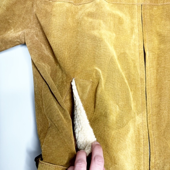 Vintage Men’s Suede Leather Jacket W/ Sherpa Collar Sleeves Ranch Western MED - Picture 4 of 14